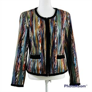 Katherine New York Multicolor Woven Yarn 3D Blazer Velvet Trim Womens Size M